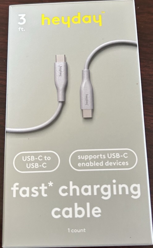 heyday USB-C to USB-C Fast Charge Power Delivery Charging Cable 3 ft Gray