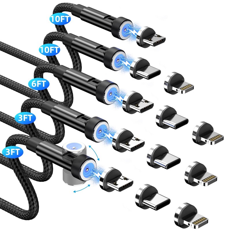 Magnetic Charging Cable [5-Pack,3/3/6/10/10FT] 3 in 1 Magnetic Phone Charger …