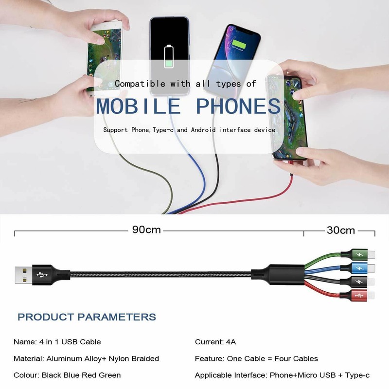 2Pack Fast USB Charging Cable Universal 4 in 1 Multi Function Cell Phone Charger gallery