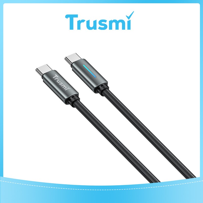 TRUSMI 60W Type C to Type C LED Charging Braided Cable Black (1M)
