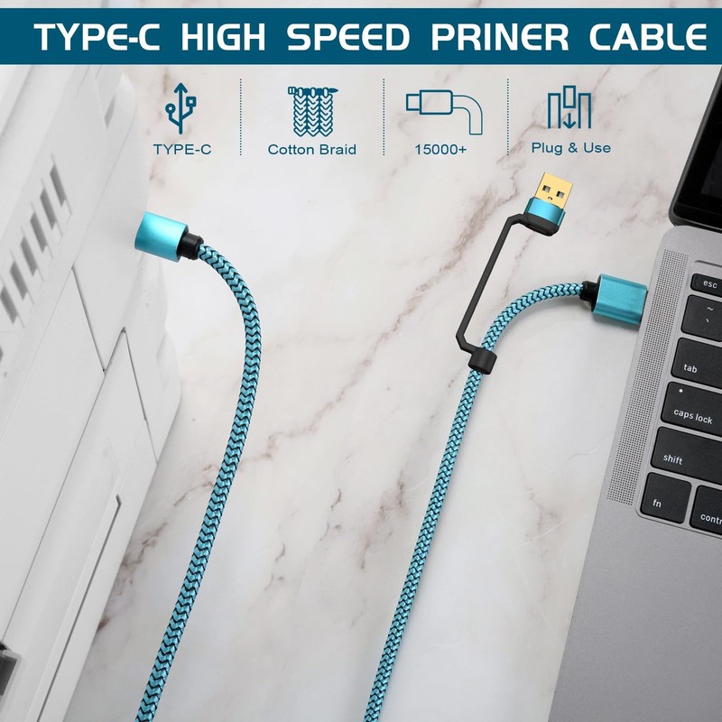 25ft Printer Cable, 2-in-1 USB & USB A to USB B Cord, High Speed Nylon Braide... gallery