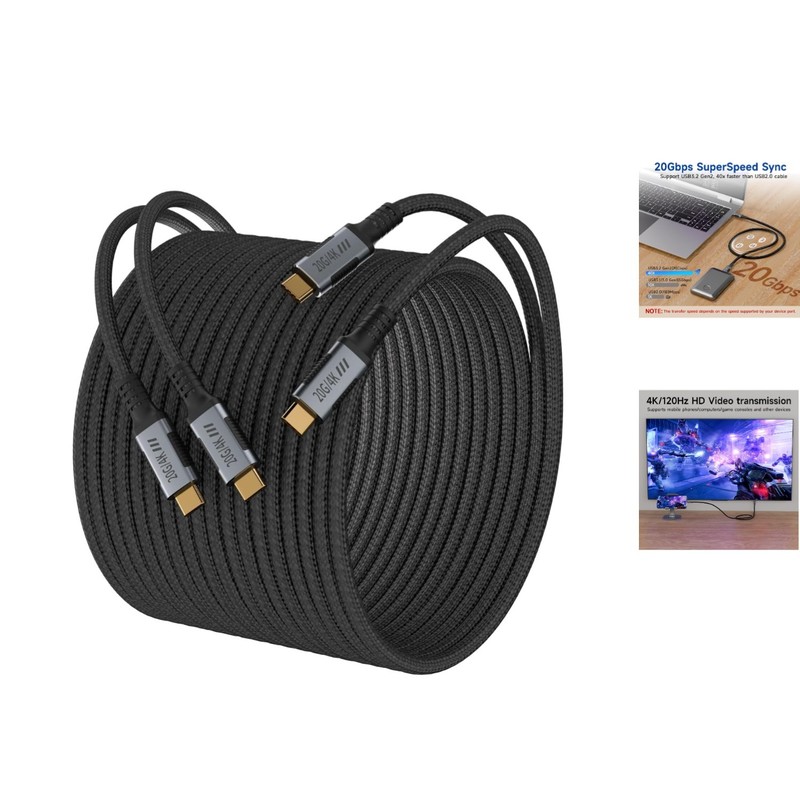 USB C 10FT Cable 2-Pack – 240W Charging & 4K Video Output for All Devices