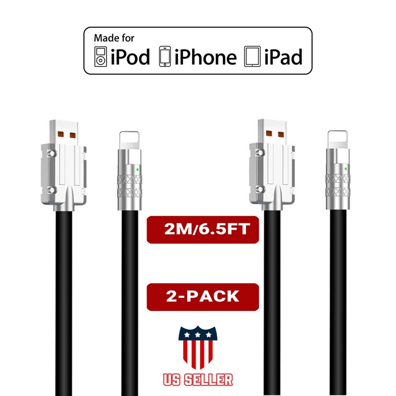 2-Pack For iphone14 13 12 11 XR/PROMAX Fast Charging USB Cable Metal Zinc Alloy