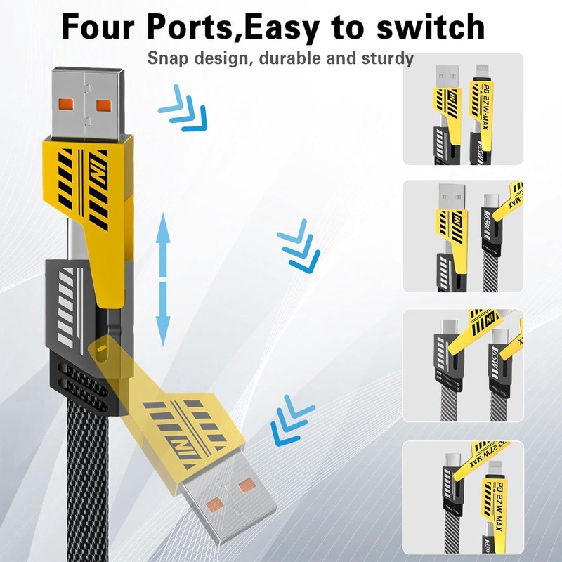 65W 4 in 1 Multi Charging Cable Flat Braided USBC Charge Cord LOT Data Transfer gallery