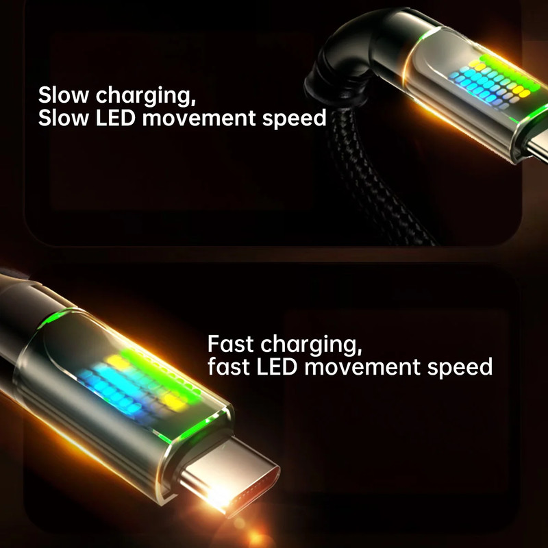 120W USB-A to USB-C Fast Charging Cable 6A LED Display Nylon Braided Cord gallery