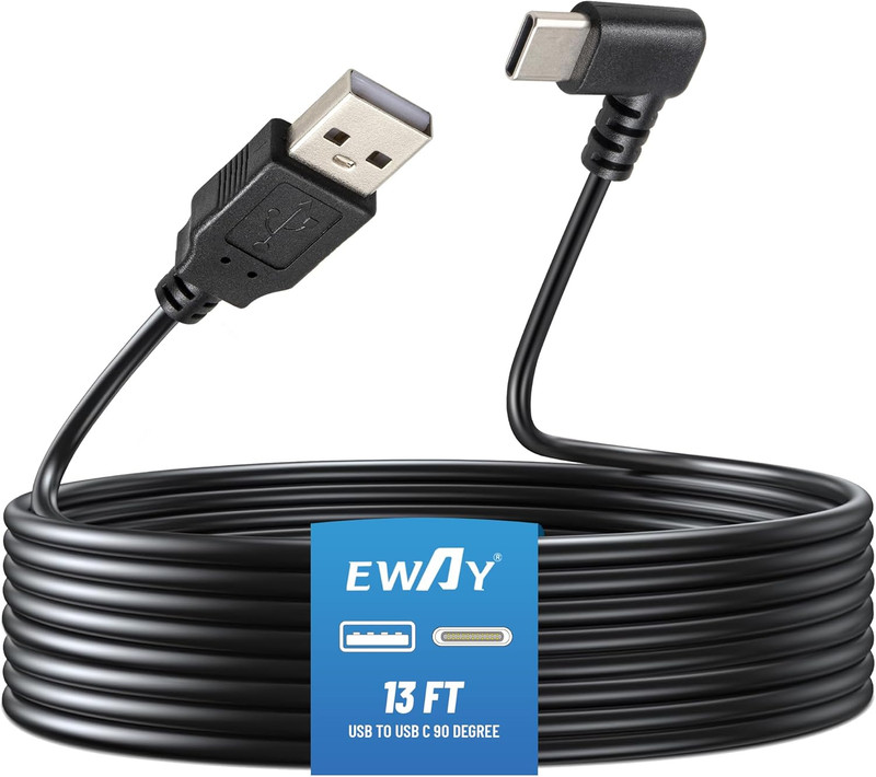 USB C Dash Cam Power Cord 13Ft, USB 2.0 a to Type-C 90 Degree Angle Charging Cab