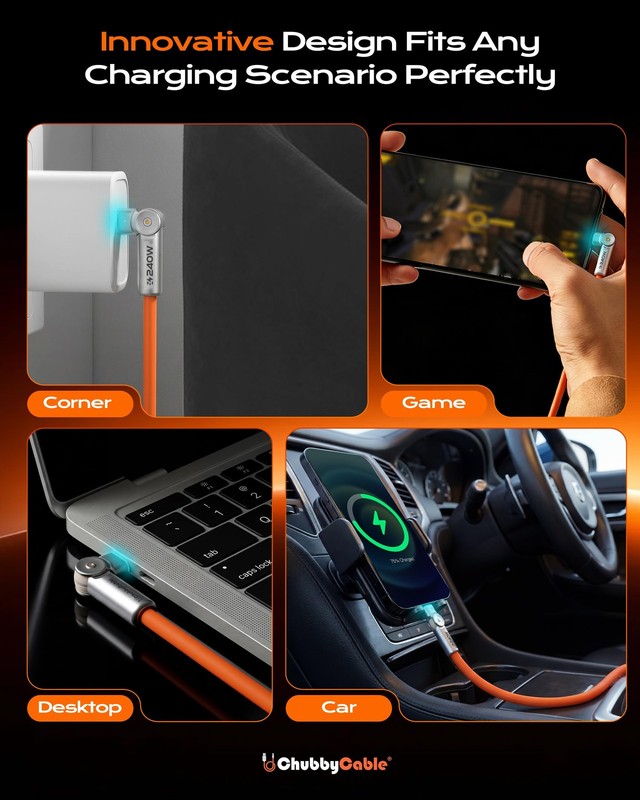 Chubby RotateX 240W Dual 180° Rotating Fast Charging Cable with LED Light Sof... gallery