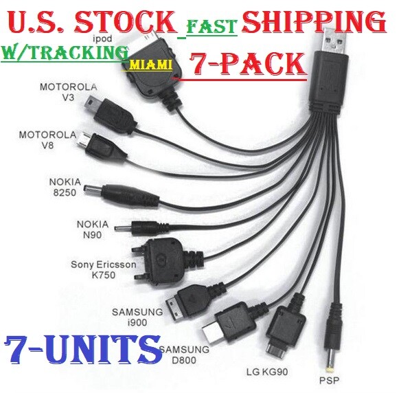 7-PACK MINI MICRO 10 IN 1 UNIVERSAL MOBILE PHONE/MP3 USB DATA CHARGER CABLE gallery