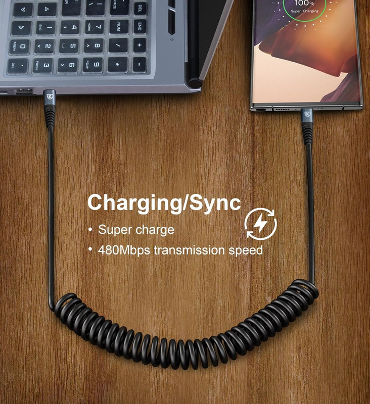 USB C to USB C Cable 3Ft 2Pack Coiled USB C Charger Cable for Car Type C Fast gallery