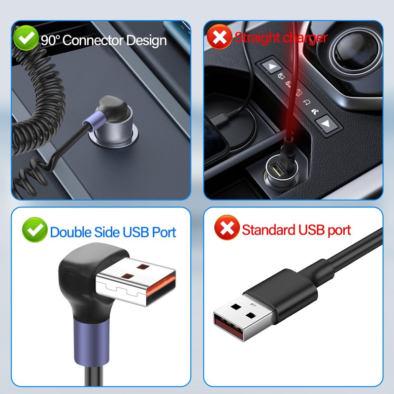Coiled Multi USB Charging Cable 2 in 1 Type C Port 90 Degree Splitter 5.9FT gallery