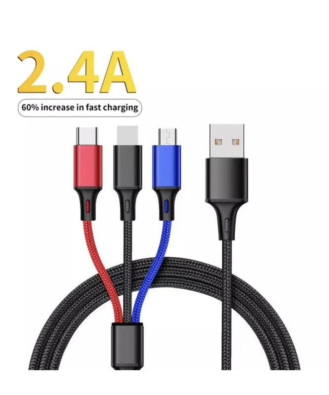 3in1 Multi USB Fast Charger Charging Cable Cord For Type C Android Micro iPhone