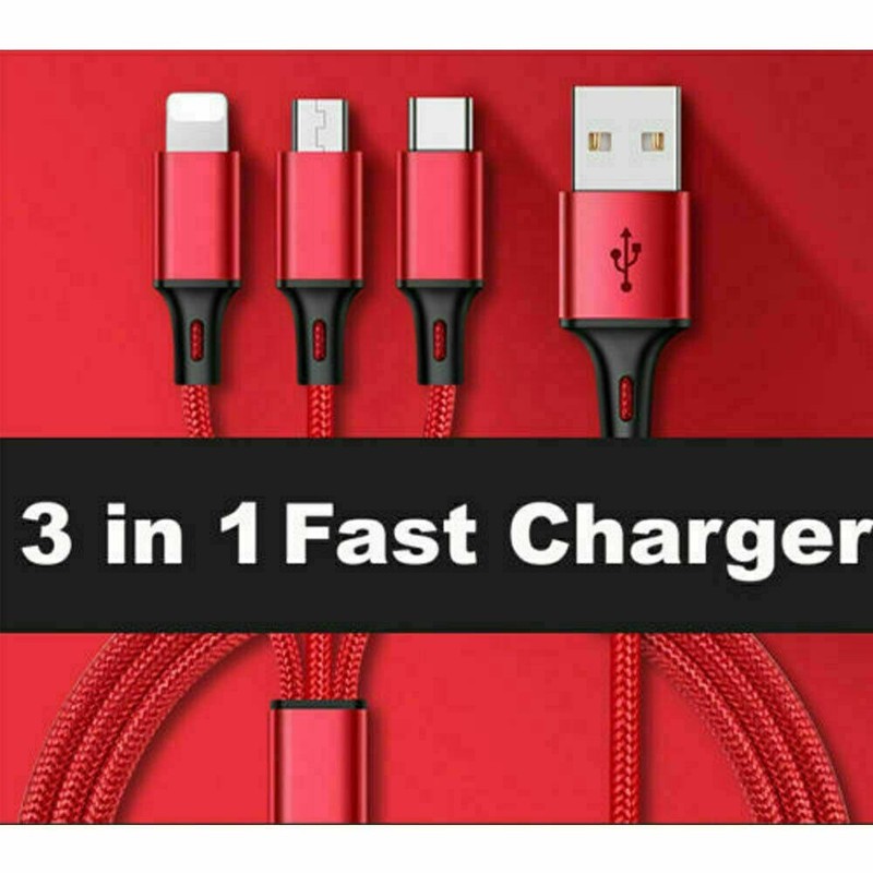 NEW Fast USB Charging Cable Cell Phone Cord Charger Type C USB-C Micro USB 3 in1