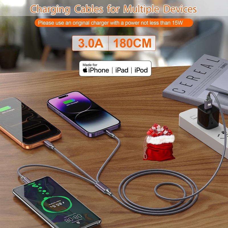 Multi Charging Cable (6ft 2Pack),3 in 1 USB Charging Cable for Multiple Devices, gallery