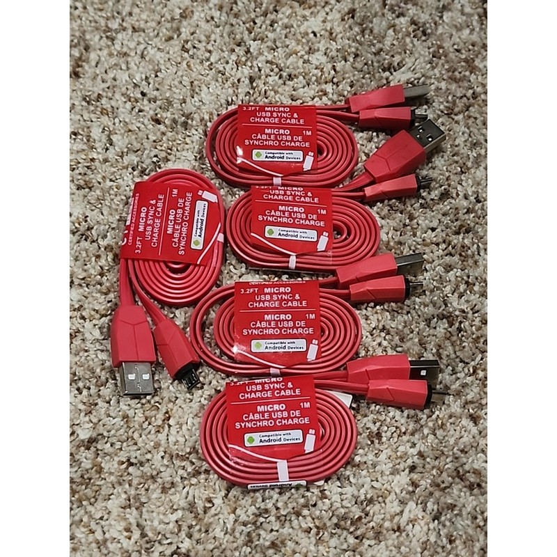 5 CT Tek Micro USB Sync And Charge Cable, 3.2′ Red