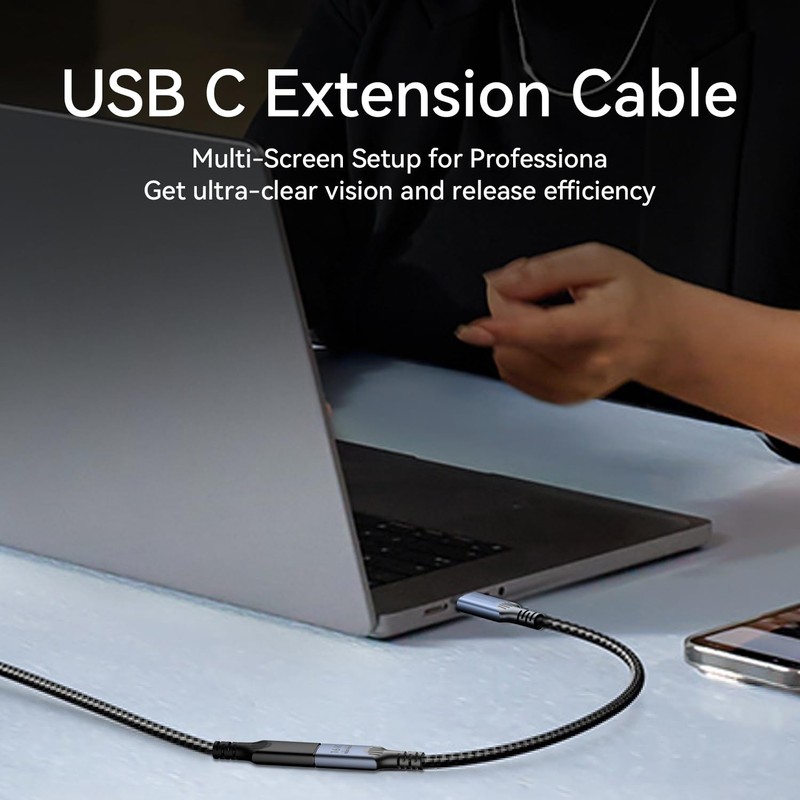 1ft/0.3M USB C Extension Cable Thunderbolt 5 80gbps 240w 5A Fast Charging 8K/16K gallery