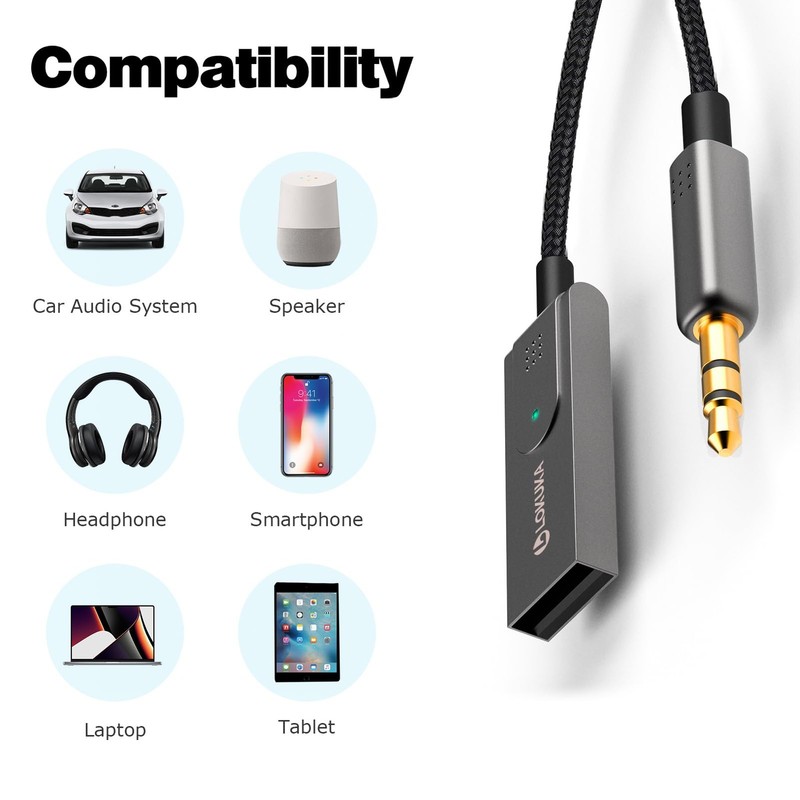 Bluetooth 5.3 to Aux Adapter for Car, USB to TRS 3.5mm Receiver - Adds Blueto... gallery
