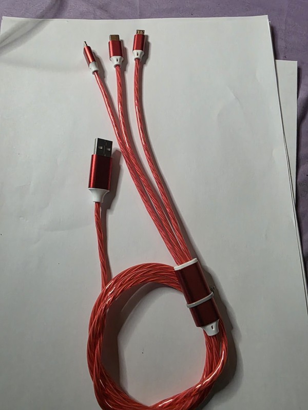 Light Up 3 in 1 USB Charging Phone Cable Universal C , Micro & iPhone Neon Red gallery