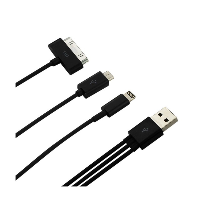Reiko 8 Pin & Micro USB Trio 3-in-1 USB Data Cable 0.58Ft in Black