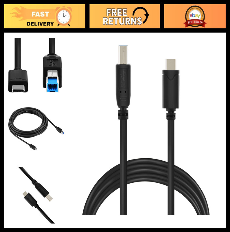 20ft USB Type C to B 3.0 Tethering Cable – Compatible with MacBook, Printers & M