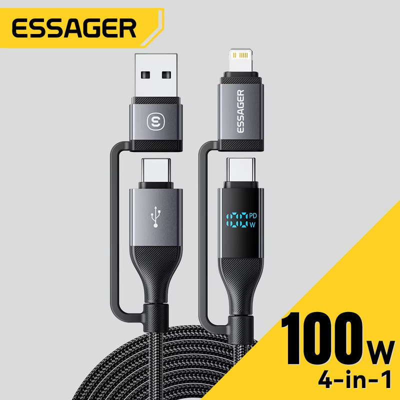 4 In 1 Digital Display USB Cable Type C 100W PD Fast Charging Wire For iPhone Ma gallery