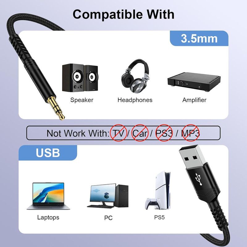 USB to 3.5Mm Audio Aux Cable, 3FT USB Male to AUX Male Jack Adapter TRS Stere... gallery