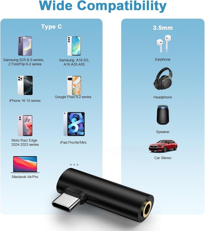 Right Angle USB C to 3.5mm Aux Adapter for Samsung Galaxy S26 S25 A17 A16 A36 gallery