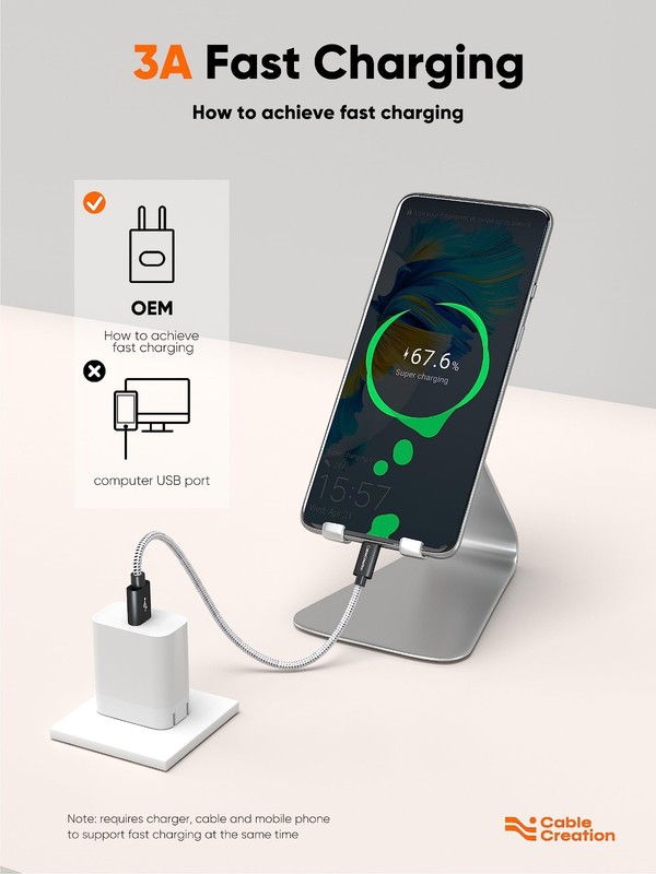 2-Pack Short USB C Cable 0.5FT, Fast Charging 3A, Braided USB A to C, 480Mbps Da gallery