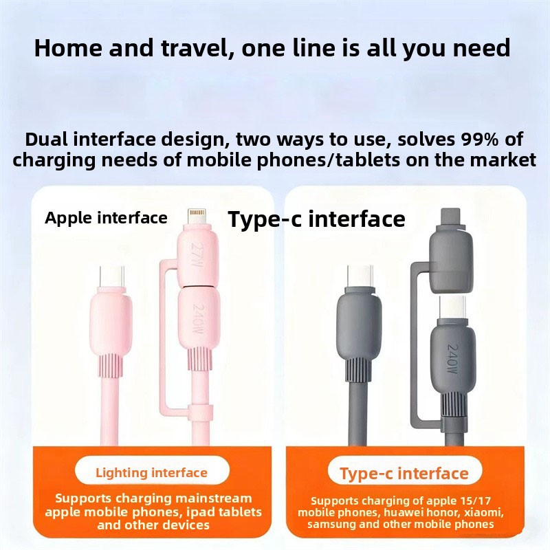 4-In-1 240W Super Fast Charging Cable Charger Data Cord USB-C For iPhone Samsung gallery