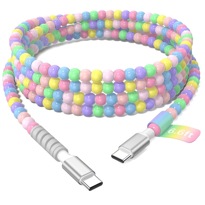 6ft Beaded Phone Charger USB C 65W Cute Fast Charging Cord Macaroon