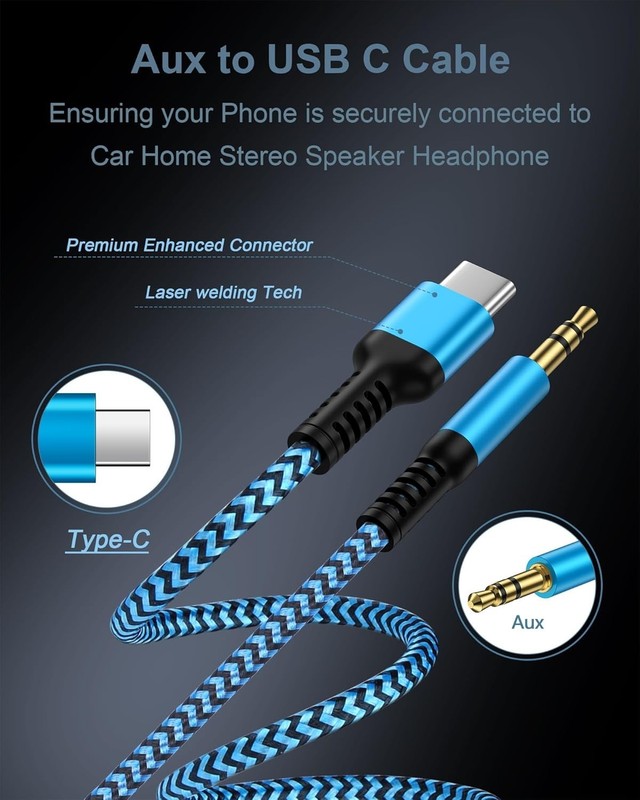 2 Cables Audio USB C a Jack 3.5mm Auxiliar para iPhone 17 16 15 Pro Max S26 S25 gallery
