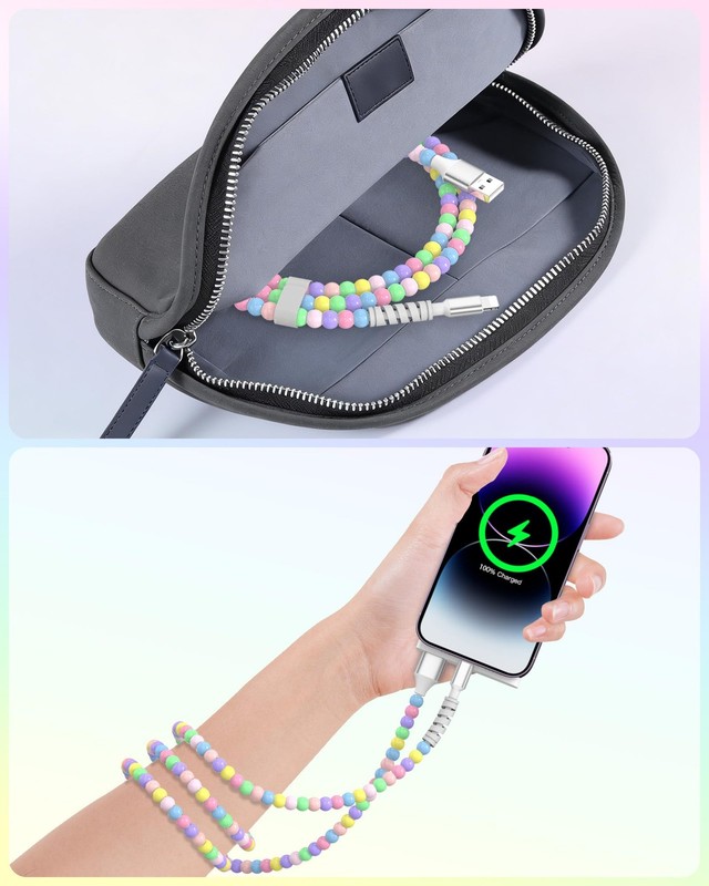 3FT USB A Cable for Apple Charger Cord Short Colorful Beads Cute Beaded for i... gallery