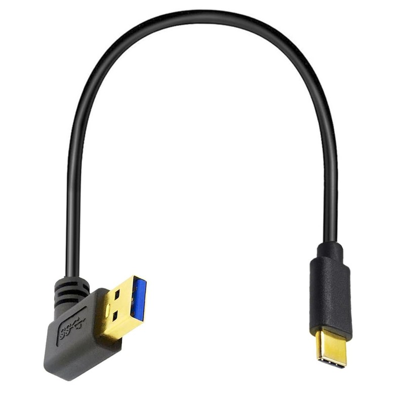 Gold Plated USB Type C Charging Cable 90 Degree Left Angle USB 3.0 Cord 25cm