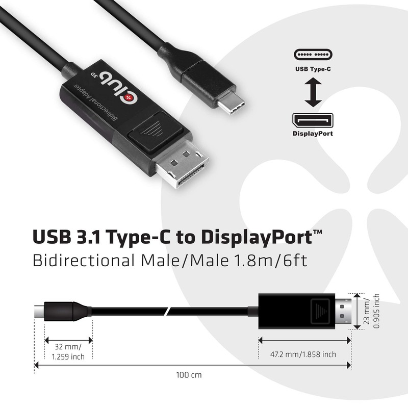 Club3D USBC to DisplayPort 1.4 BiDirectional Cable 8K 60Hz 4K 120Hz 6FT gallery