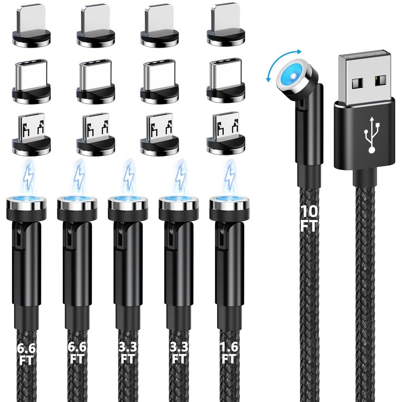Magnetic Charging Cable, 540° Rotation Magnetic Phone Charger 6Pack,1.6ft/3ft…