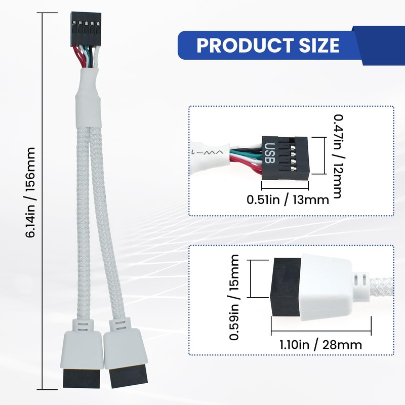 2Pcs USB2.0 Header Splitter Cable Cord, Motherboard 9pin Female to Dual 9-Pin... gallery