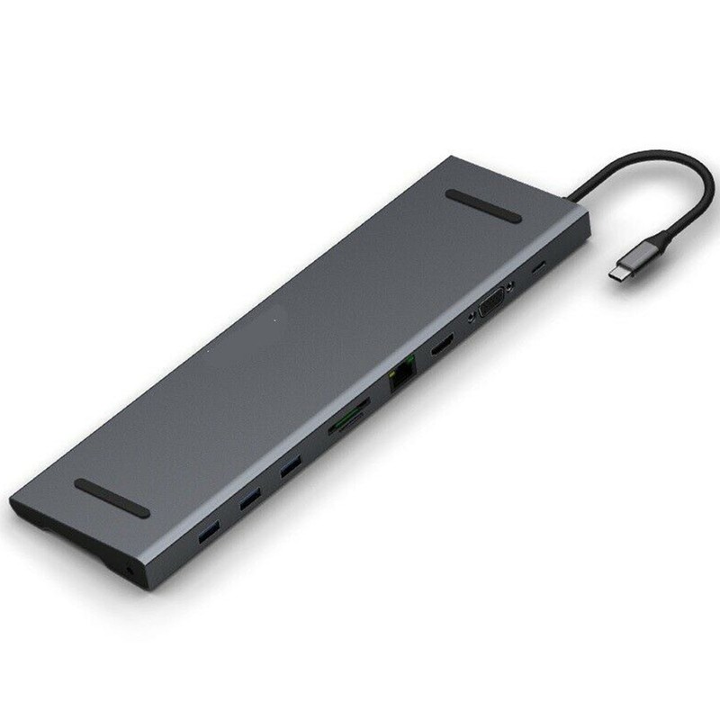 10 in 1 Multi-function USB3.0 Hub Adapter USB Type C Docking 4K HDMI VGA RJ45 SP