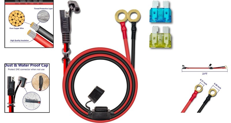 Durable 10AWG Waterproof Charger Cable - SAE to O-Ring for Cars & Motorcycles gallery