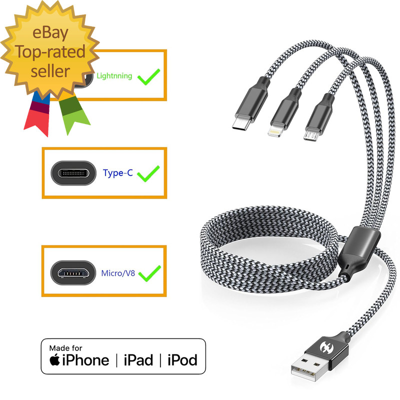 Multi Charging Cable 6Ft 2Pack 3 in 1 Charger Cord, Multiple Rapid Nylon Braided gallery