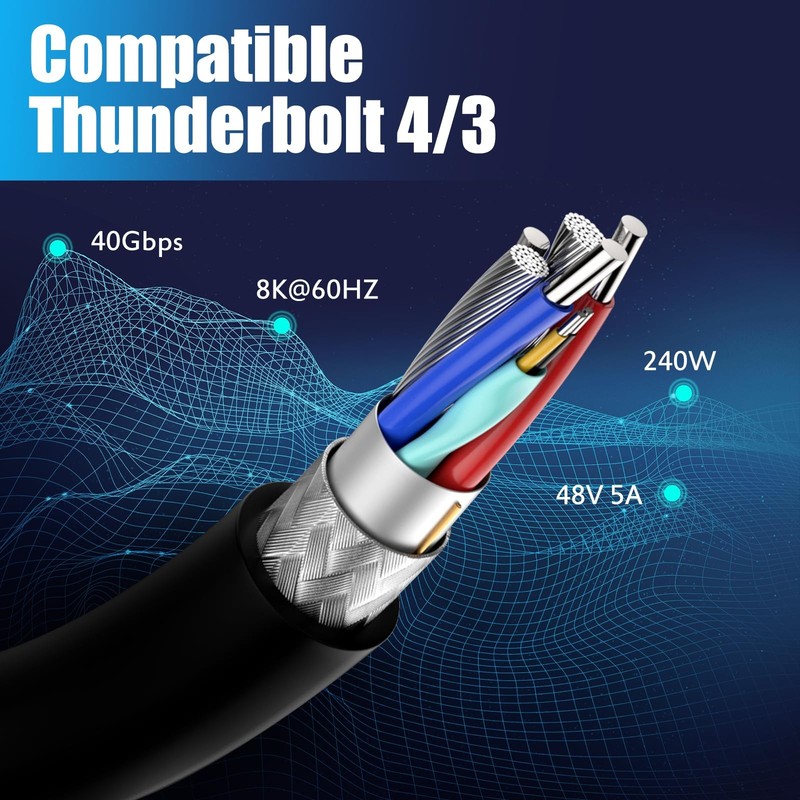 2ft USB 4.0 Type C Cable, Bidirectional 40Gbps Data, 240W PD Charging, 8K@60H... gallery