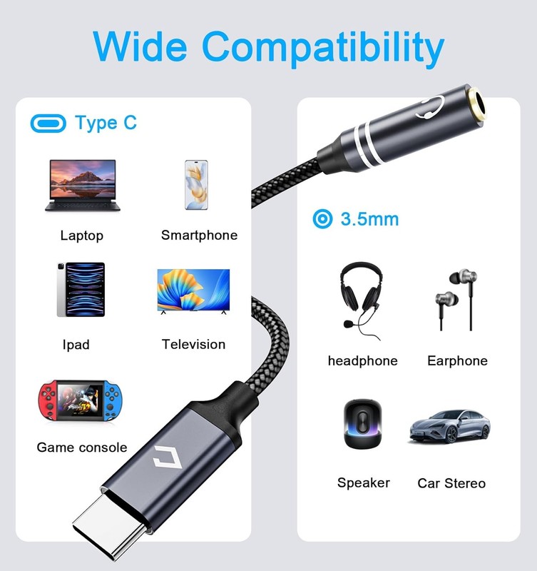 USB Type C to 3.5mm Headphone Jack Audio Adapter, C Female Black Blue gallery