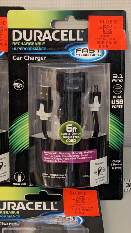 lot of 12 Duracell Car Charger- 6 ft Sync & Charge Cord-3.1 Amp Dual USB Ports gallery