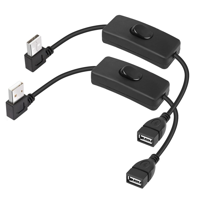 USB Short Cable with On/Off Switch,2 Pack 1FT 90 Degree Left & Right Angle Up…