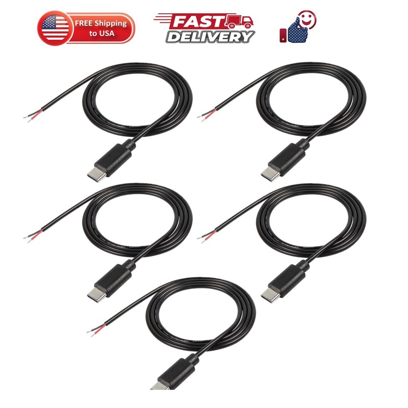 USB Type-C Pigtail Cable Extension Power Cable 22AWG 5V 3A USB-C Plug to 2 Pi…