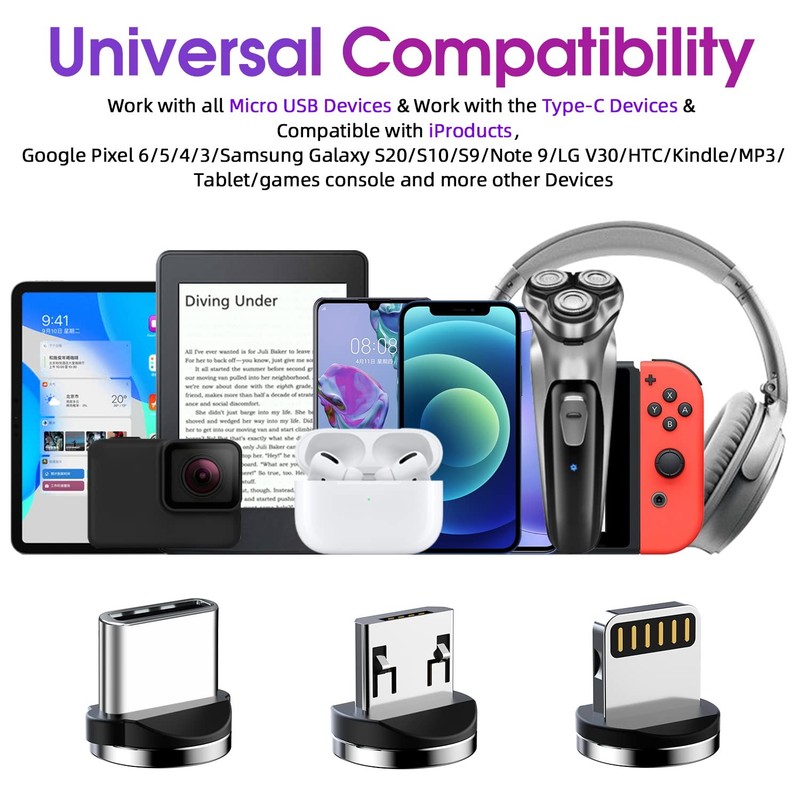 Magnetic Charging Cable [3-Pack,10FT/10FT/10FT] 540° Rotating Magnetic Phone ... gallery