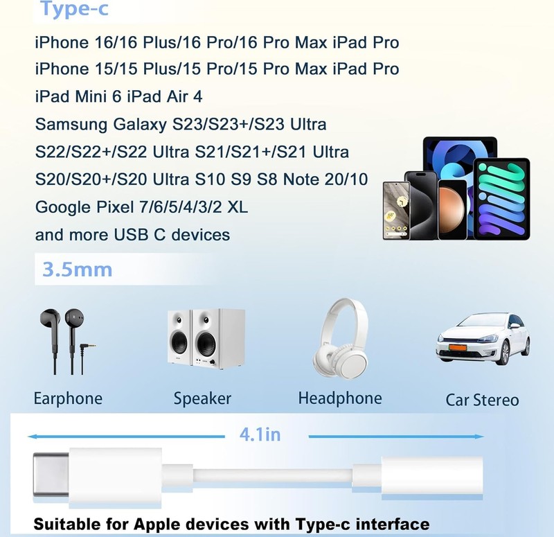 USB C to 3.5mm Female Headphone Jack Adapter, USB C to Aux Audio Dongle Cable gallery