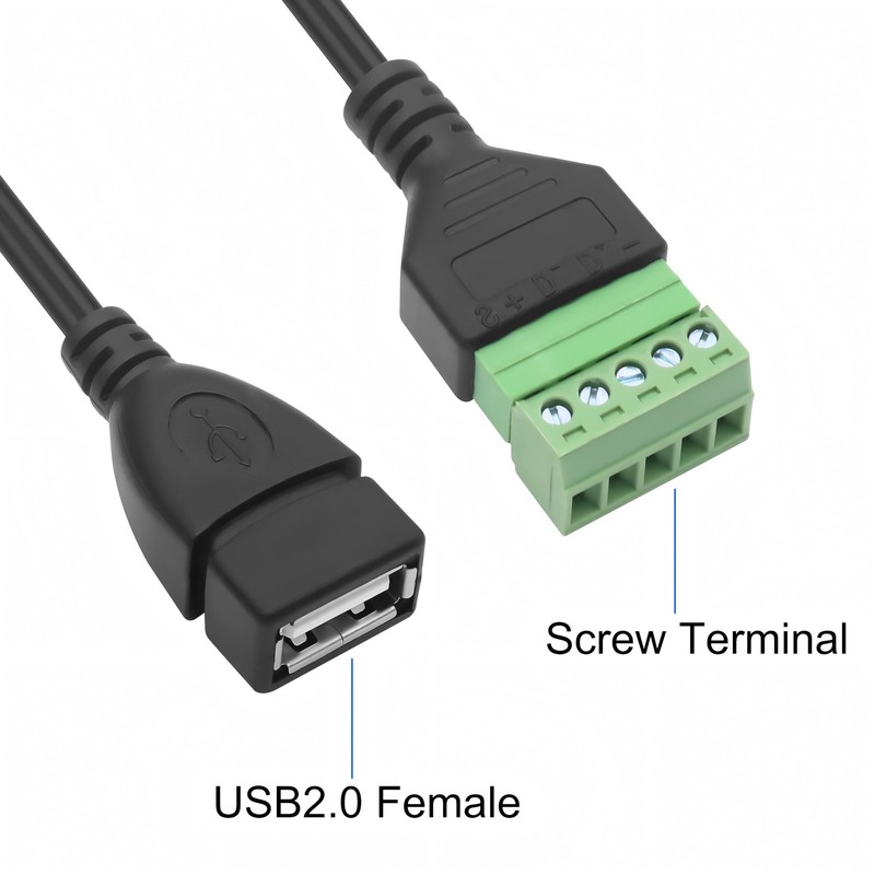 2 PCS USB 2.0 Female Plug Screw Terminal Block Solderless Cable 5 Pin 30cm gallery