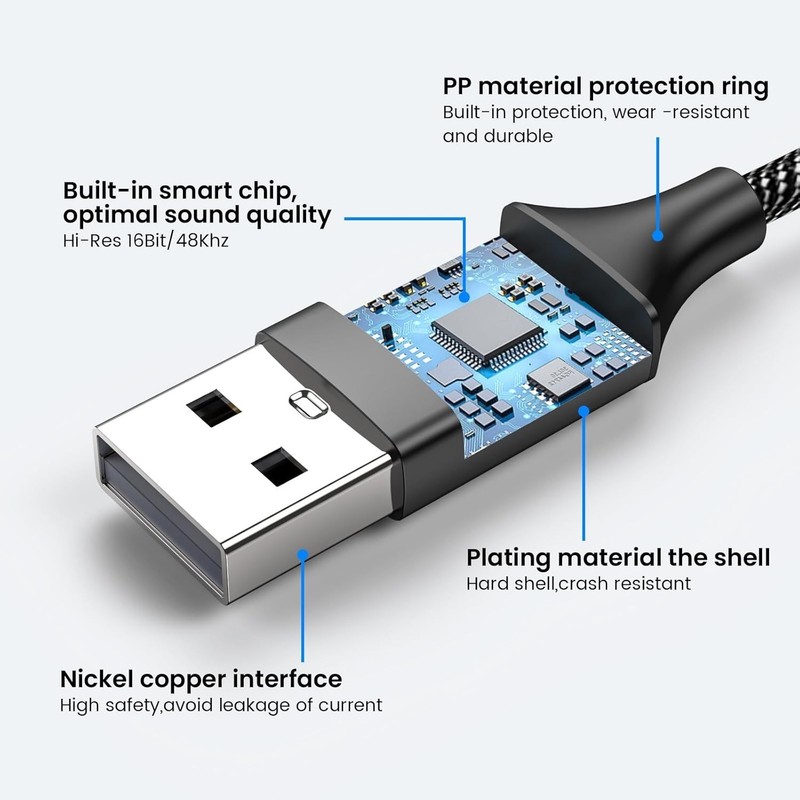 Nylon-Braided USB to Audio Jack Adapter - Sound Quality, 0.65ft Length gallery