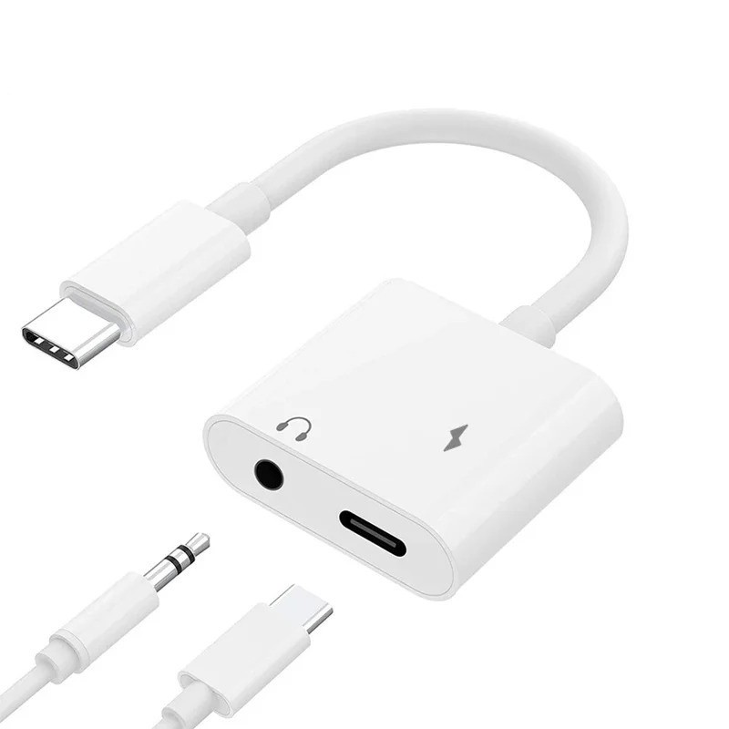 2 In 1 Universal Type-C Adapter Cable Charge + Audio Jack 3.5 Mm Headphones
