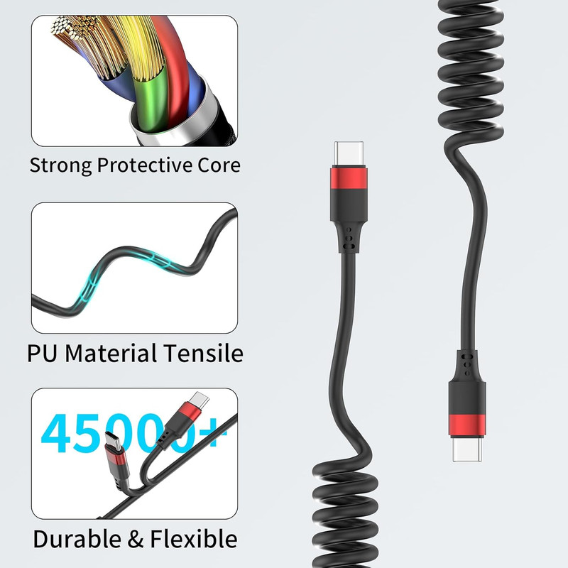 Coiled USB C to USB C Cable, 2 Pack 3FT USBC Car Charger Cord, USBC to USBC Coil gallery
