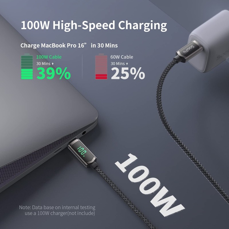 100W USB C to USB C Cable, 4FT Nylon Braided TypeC Cable, PD Fast Charging Ca... gallery